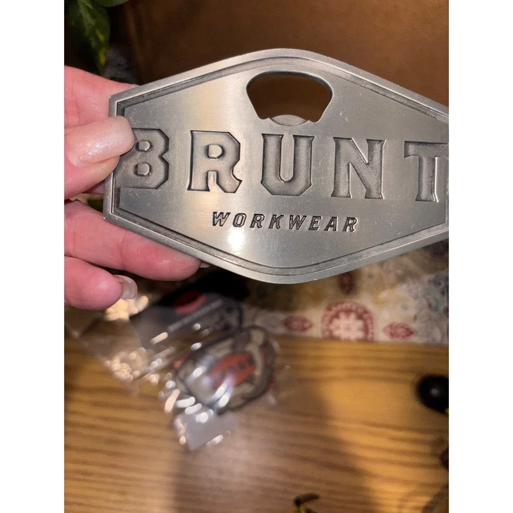 Brunt Workwear Metal Bottle Opener and Hard Hat Sticker Pack Bundle Silver